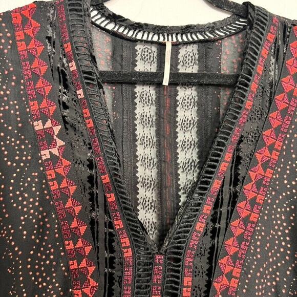 Free People Dress Small Starry Night Maxi Black Long Sleeve V Neck Embroidered - Picture 11 of 13